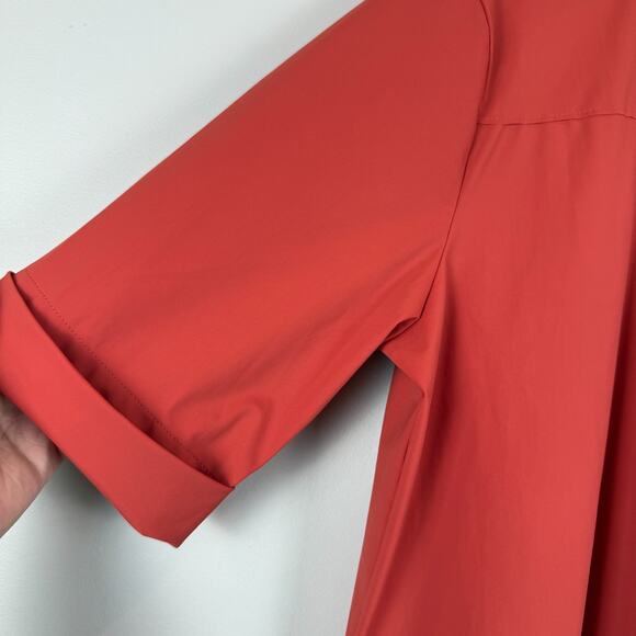 lyssé Button Front Shirt Women's Large Spicy Orange Short Sleeve Blouse Workwear - Picture 6 of 8